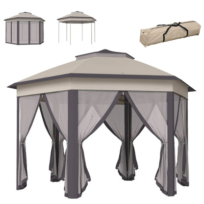 13' x 13' Pop Up Canopy Tent, Netting, Carry Bag, Coffee Beige