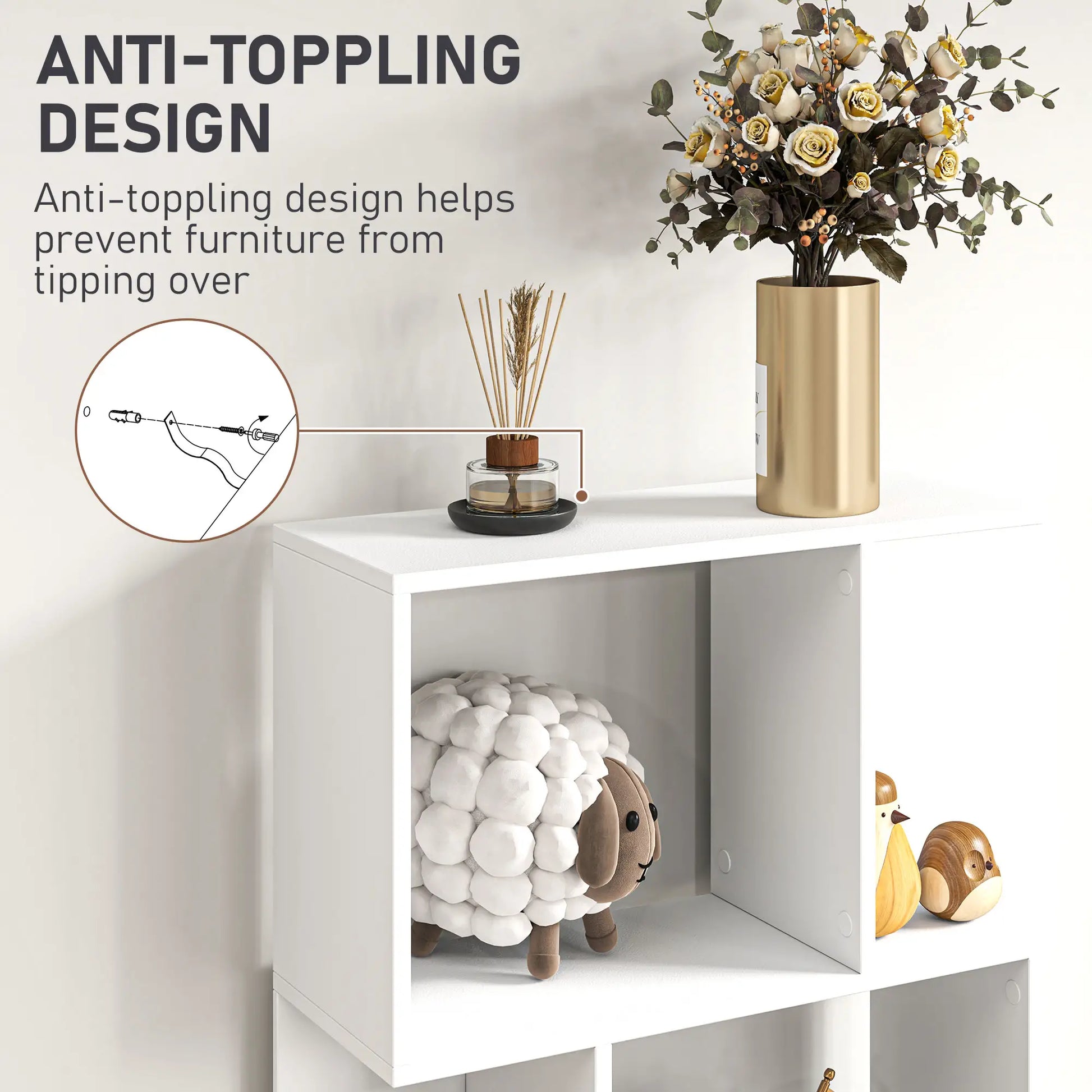 5-Tier Geometric Bookshelf, S Shaped Bookcase, White Display Bookshelves at Gallery Canada