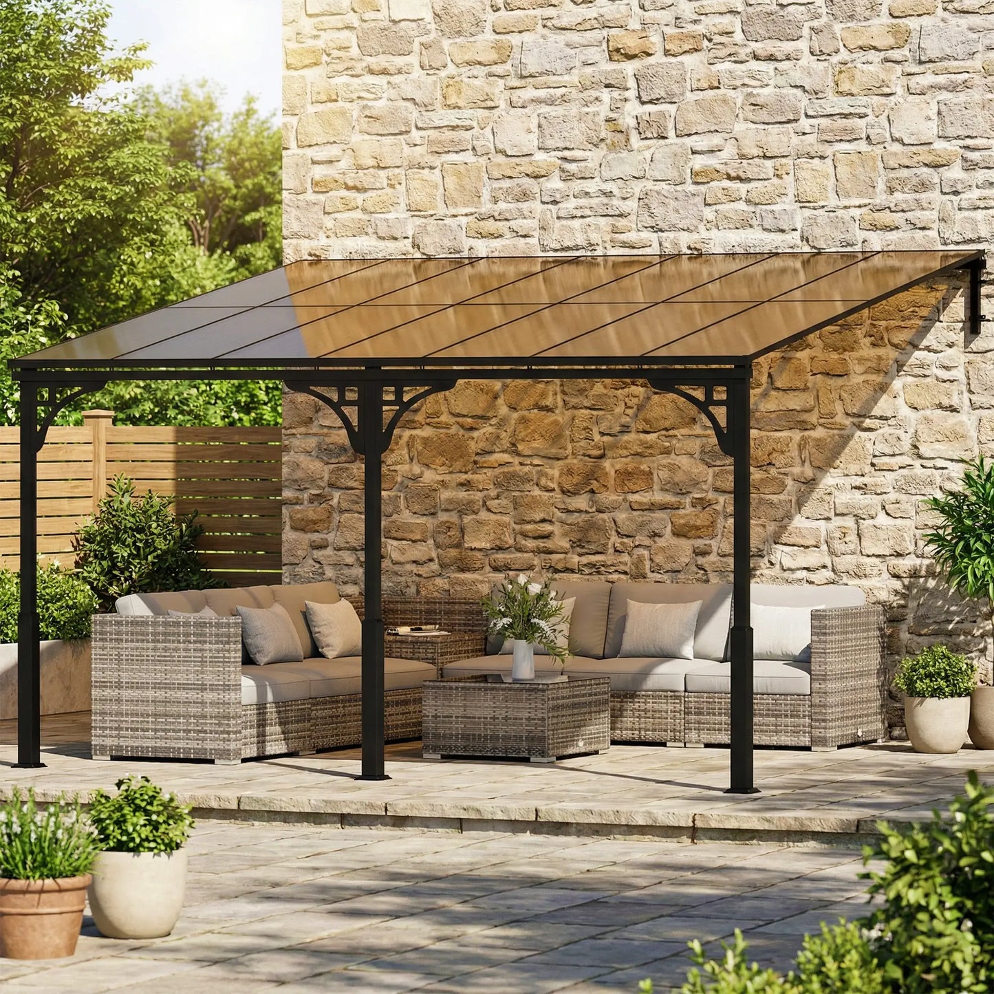 13' x 10' Lean To Gazebo, Hardtop Wall Mounted Pergola, Polycarbonate Roof, Metal-Aluminium Frame Pergolas at Gallery Canada