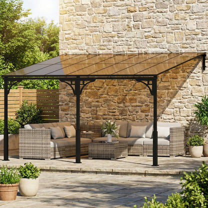 13' x 10' Lean To Gazebo, Hardtop Wall Mounted Pergola, Polycarbonate Roof, Metal-Aluminium Frame Pergolas at Gallery Canada