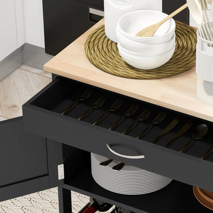 Rolling Kitchen Cart, Island with Storage Drawer, 9-Bottle Wine Rack, Black Kitchen Islands & Kitchen Carts at Gallery Canada