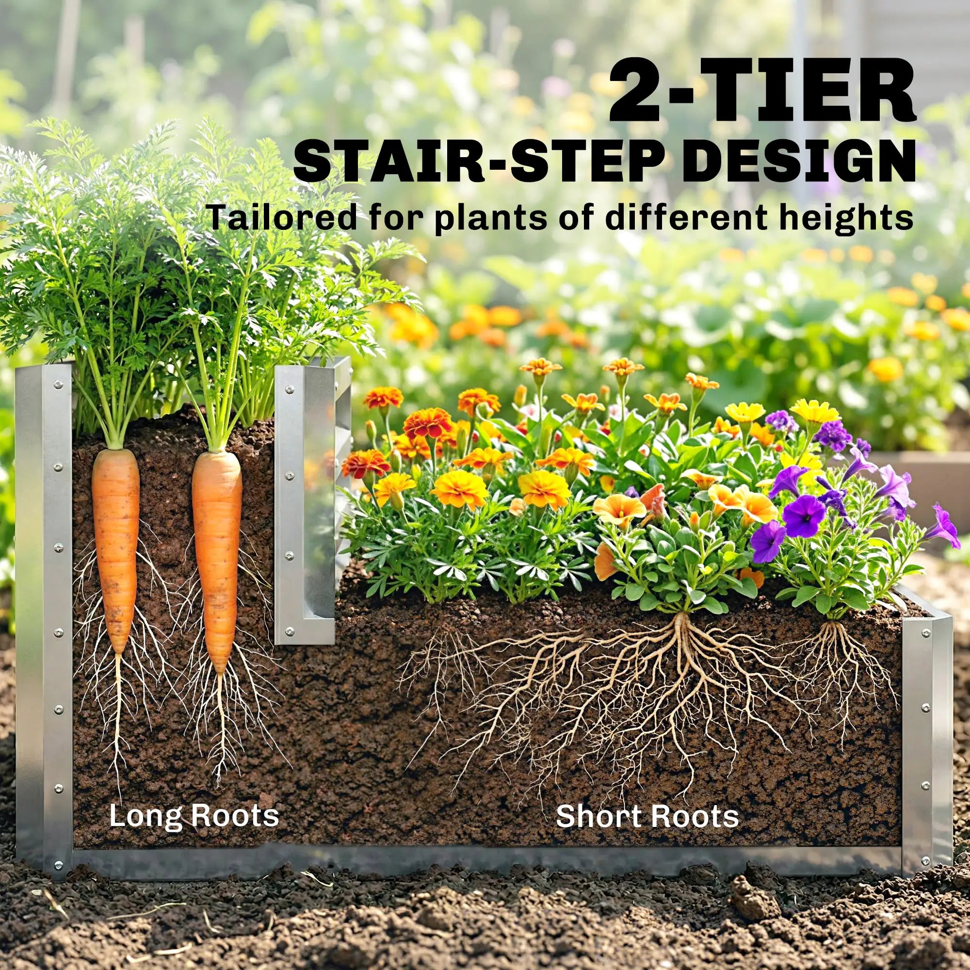 2 Tier Galvanized Raised Garden Bed, Steel Planter Box, 47