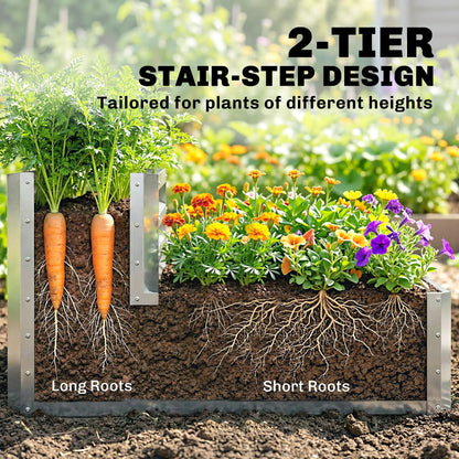 2 Tier Galvanized Raised Garden Bed, Steel Planter Box, 47" x 40" x 23", Silver Galvanized Planter Boxes at Gallery Canada