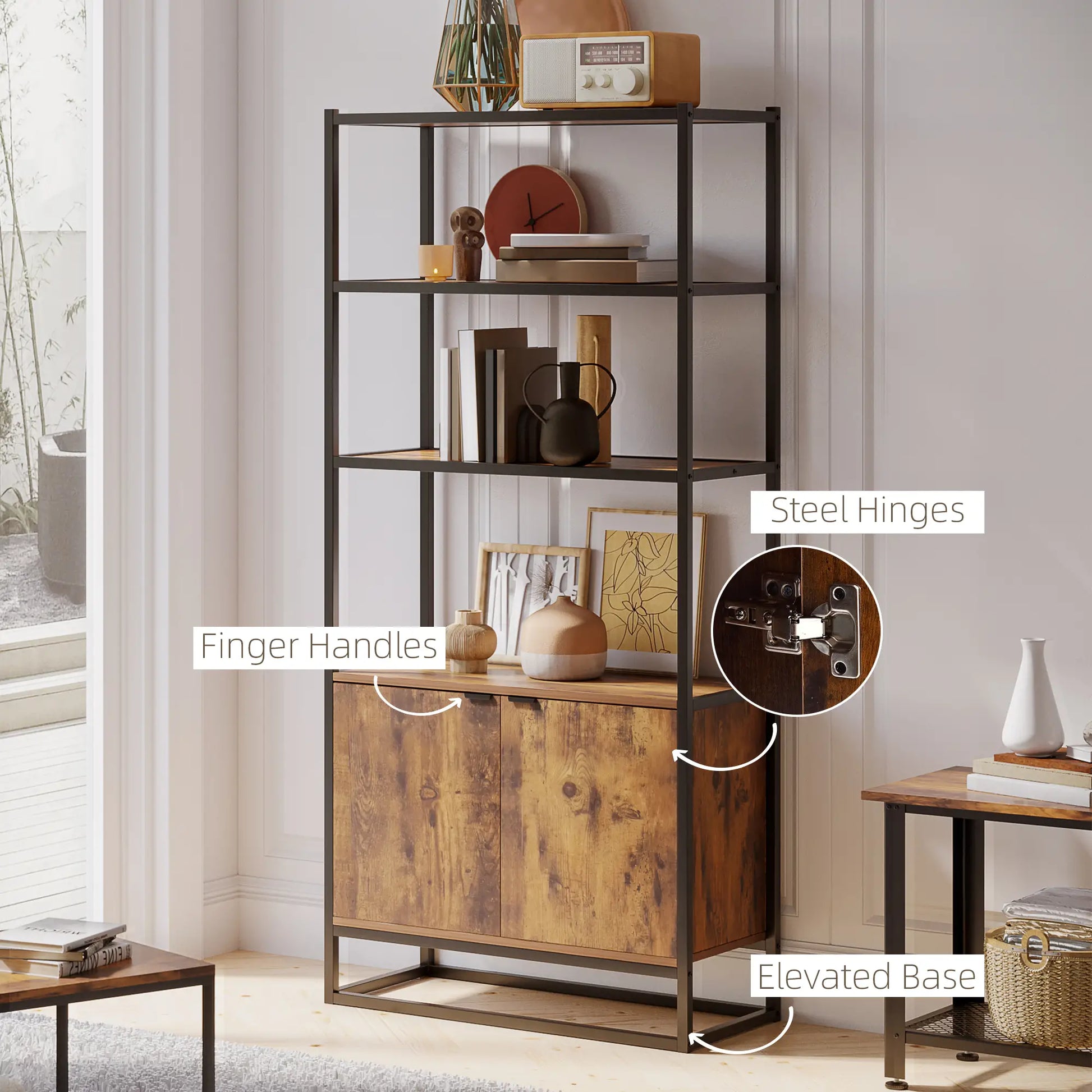 Storage Cabinet, 3 Open Shelves, Freestanding Organizer, Brown Display Bookshelves at Gallery Canada