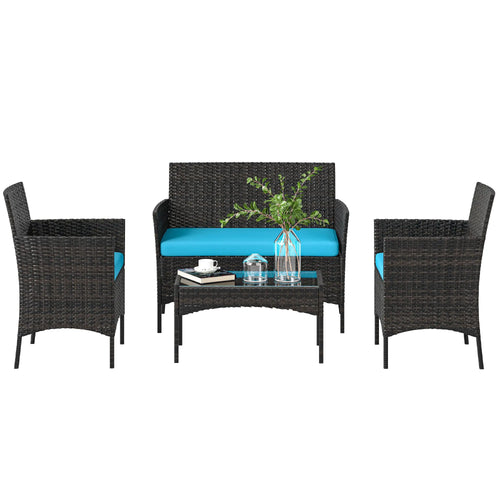 Wicker Outdoor Patio Furniture Set, 4 Pieces, Turquoise