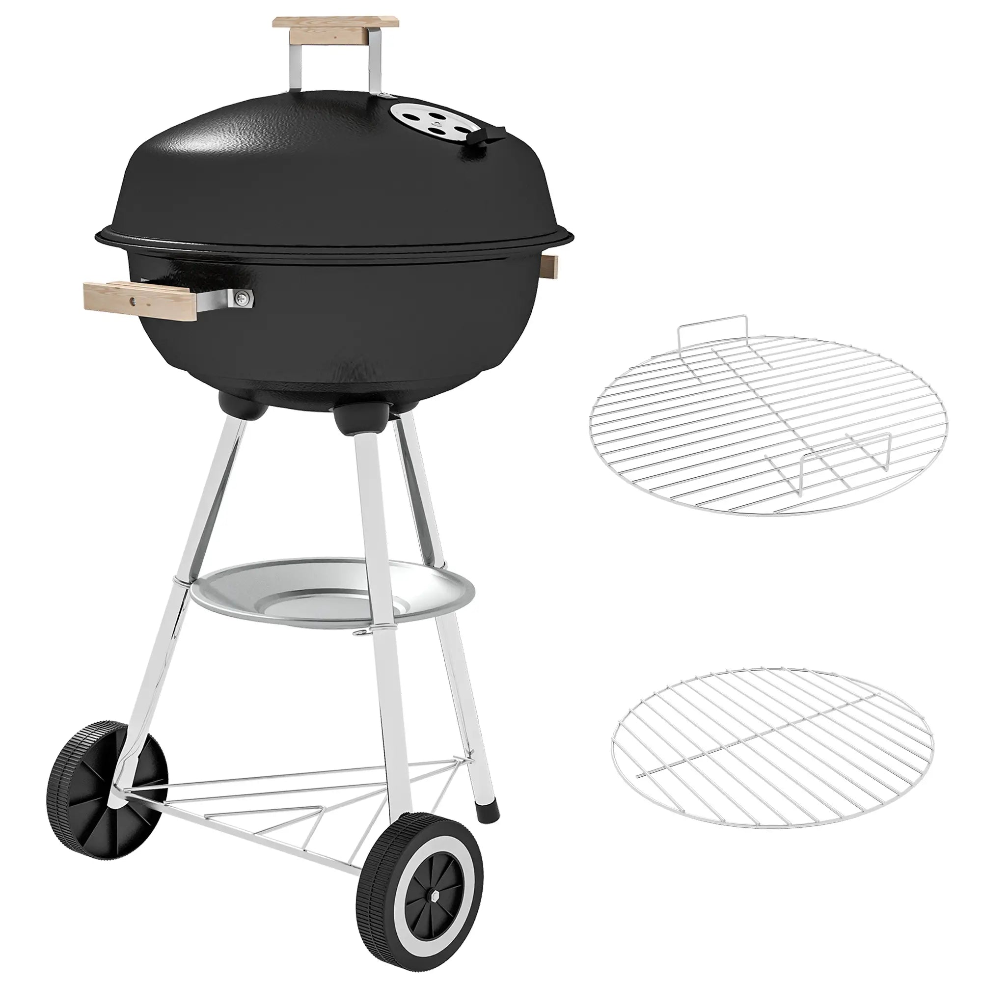 Portable Charcoal BBQ Grill, Steel Outdoor Cooker With Lid, Black