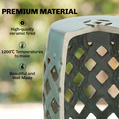 18" Ceramic Garden Stool, Woven Lattice Design, Indoor Outdoor, Blue Patio Chairs at Gallery Canada
