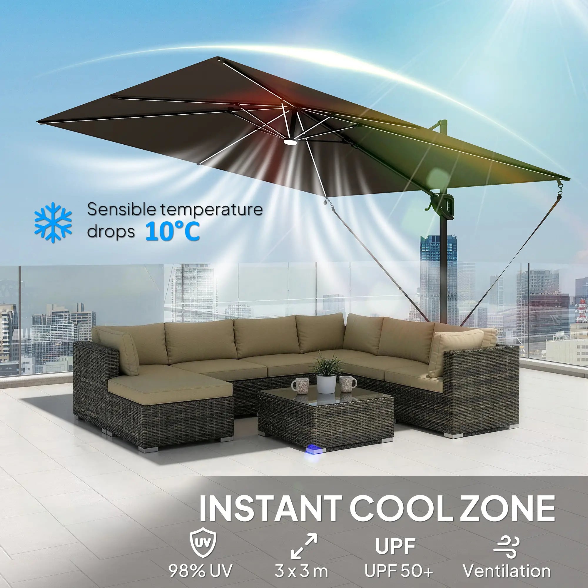 10 x 9.7 Ft Offset Cantilever Patio Umbrella With Lights, Dark Grey Offset Cantilever Umbrellas at Gallery Canada