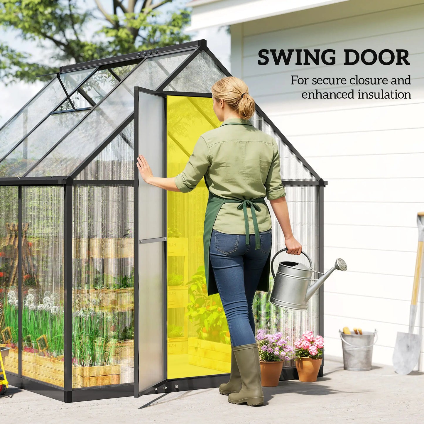 Polycarbonate Greenhouse, Swing Door, Adjustable Window, 6 x 6.5ft, Black Walk In Greenhouses at Gallery Canada