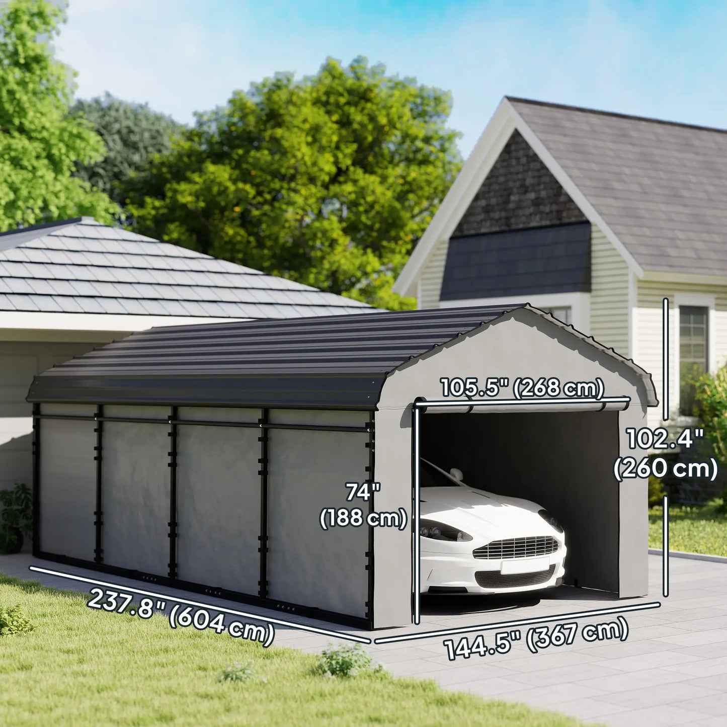 12' x 20' Metal Carport, Heavy Duty Garage Shelter, Light Grey Car Shelters at Gallery Canada