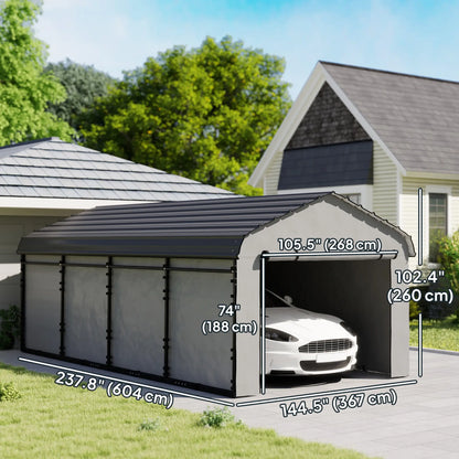 12' x 20' Metal Carport, Heavy Duty Garage Shelter, Light Grey Car Shelters at Gallery Canada