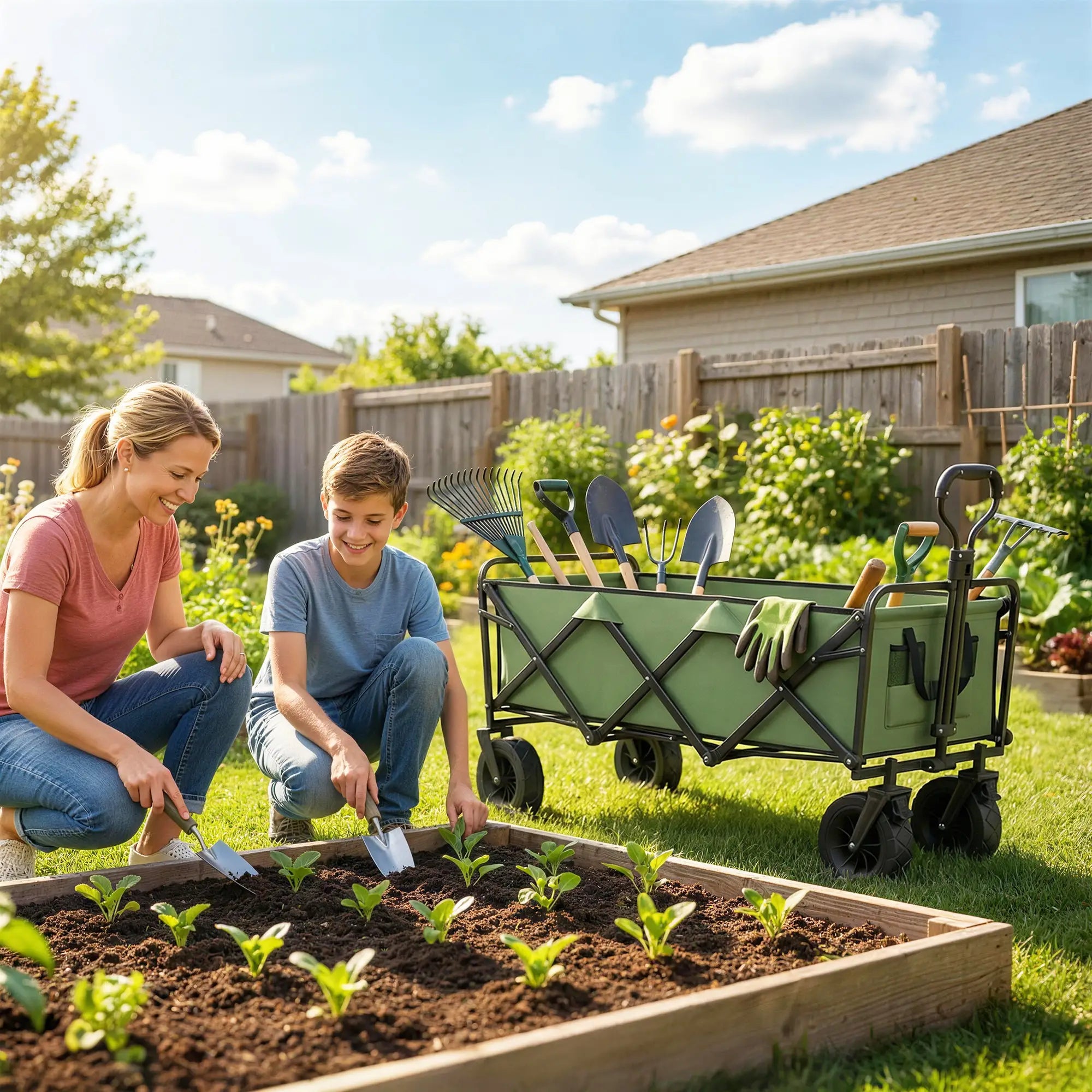 130L Folding Garden Cart, Heavy-Duty Collapsible Wagon With Wheels And Brakes, Green Folding Garden Carts at Gallery Canada