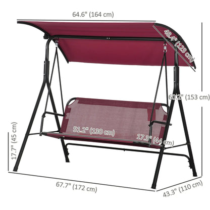 3-Seater Outdoor Swing with Adjustable Canopy, Wine Red Porch Swings with Canopy at Gallery Canada