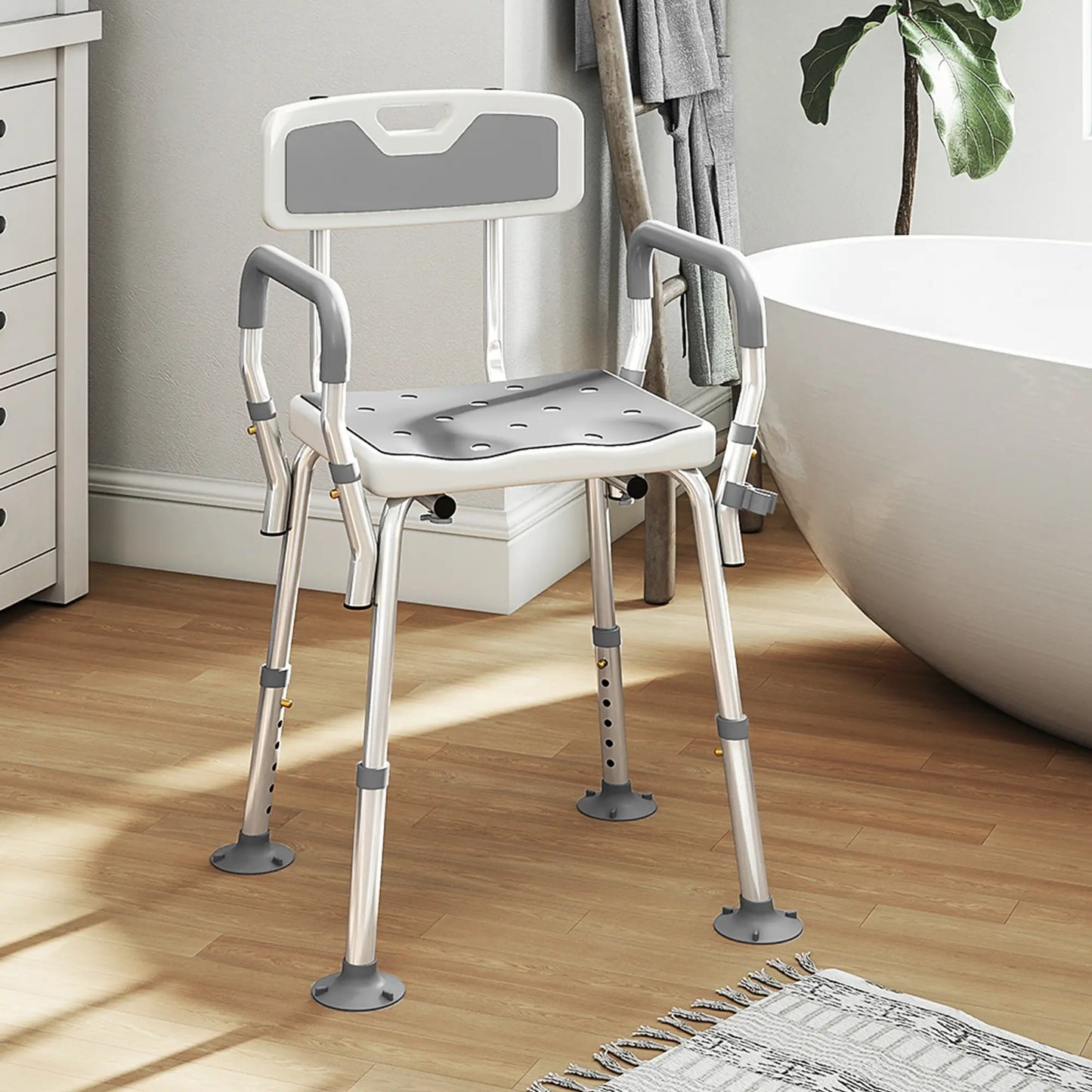 Adjustable Shower Chair With Arms, Back, Padded Seat, Light Grey Bath Chairs at Gallery Canada