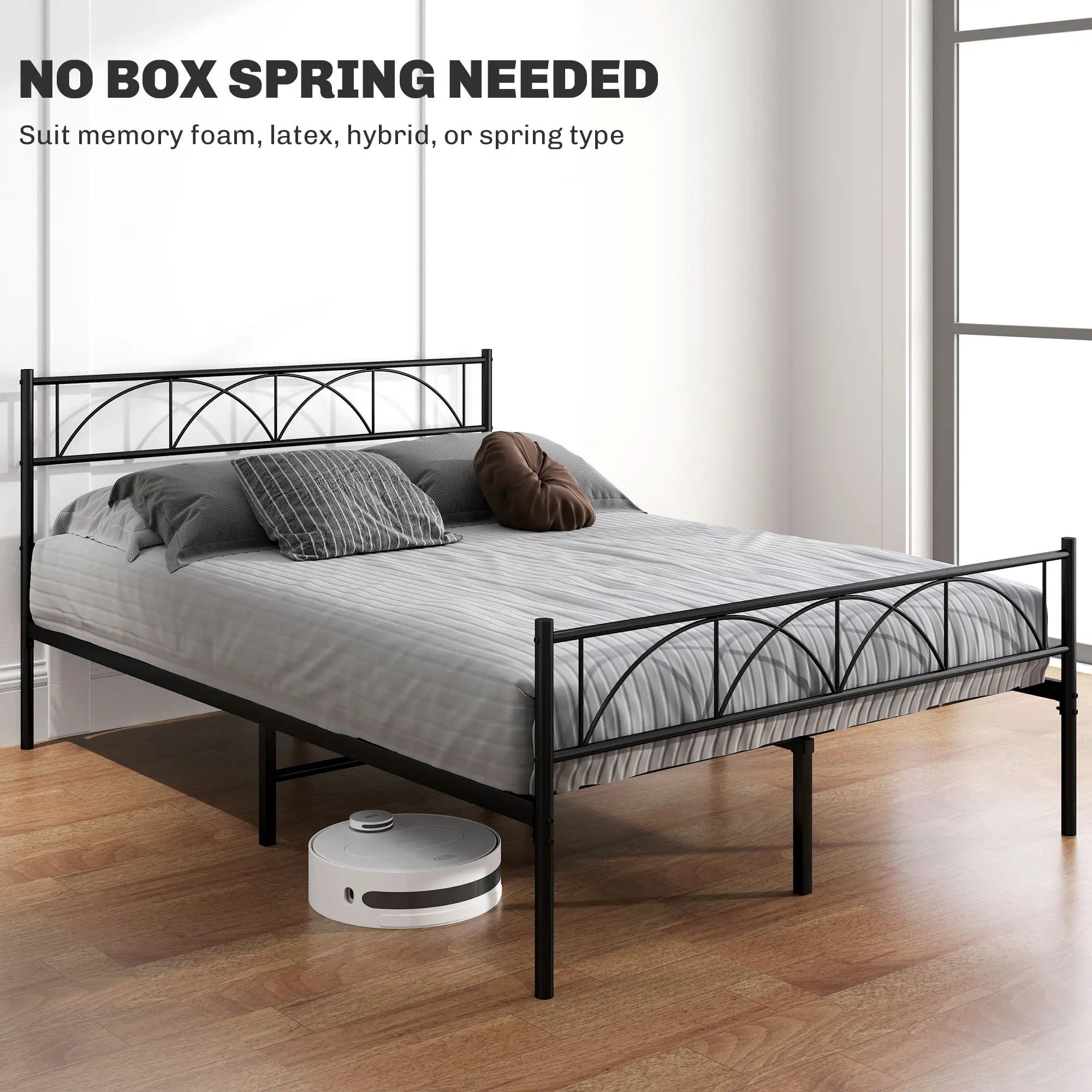 Metal Full Platform Bed Frame, Headboard, Steel Slat Support, Underbed Storage Bedroom Furniture at Gallery Canada