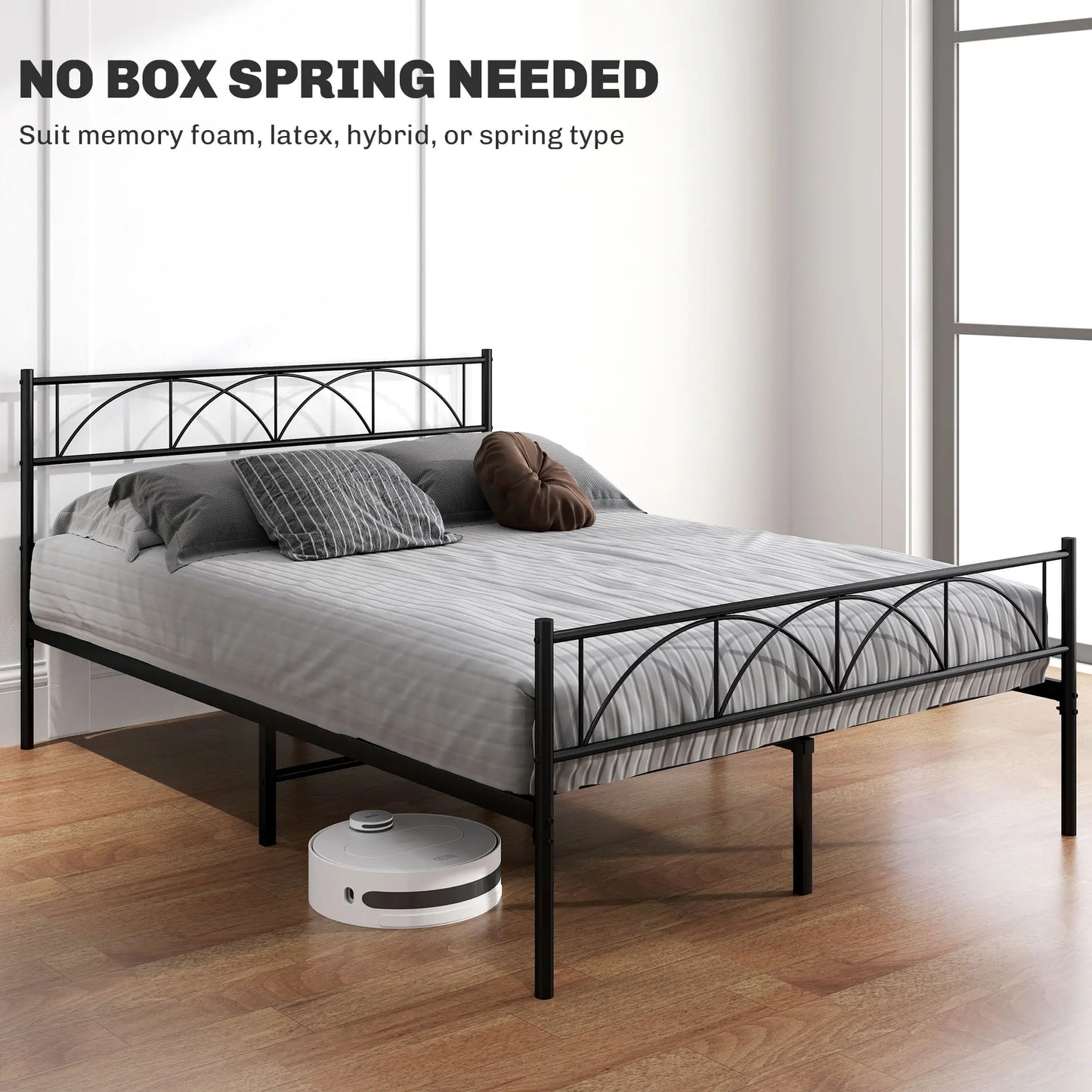 Metal Full Platform Bed Frame, Headboard, Steel Slat Support, Underbed Storage Bedroom Furniture at Gallery Canada