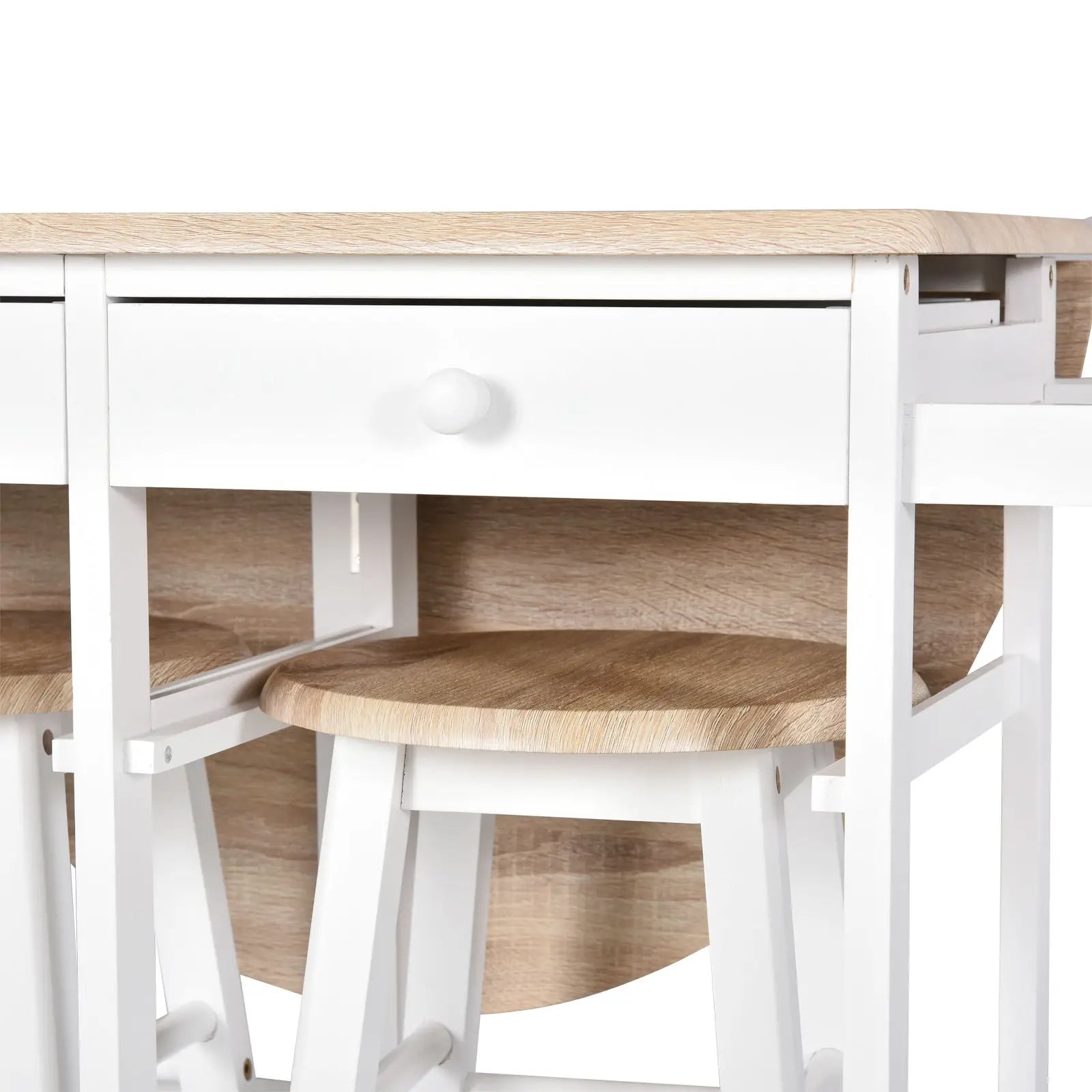 3 Piece Kitchen Cart Set, Drop Leaf Table, 2 Stools, Rolling Wheels, Wood, White Kitchen Islands & Kitchen Carts at Gallery Canada