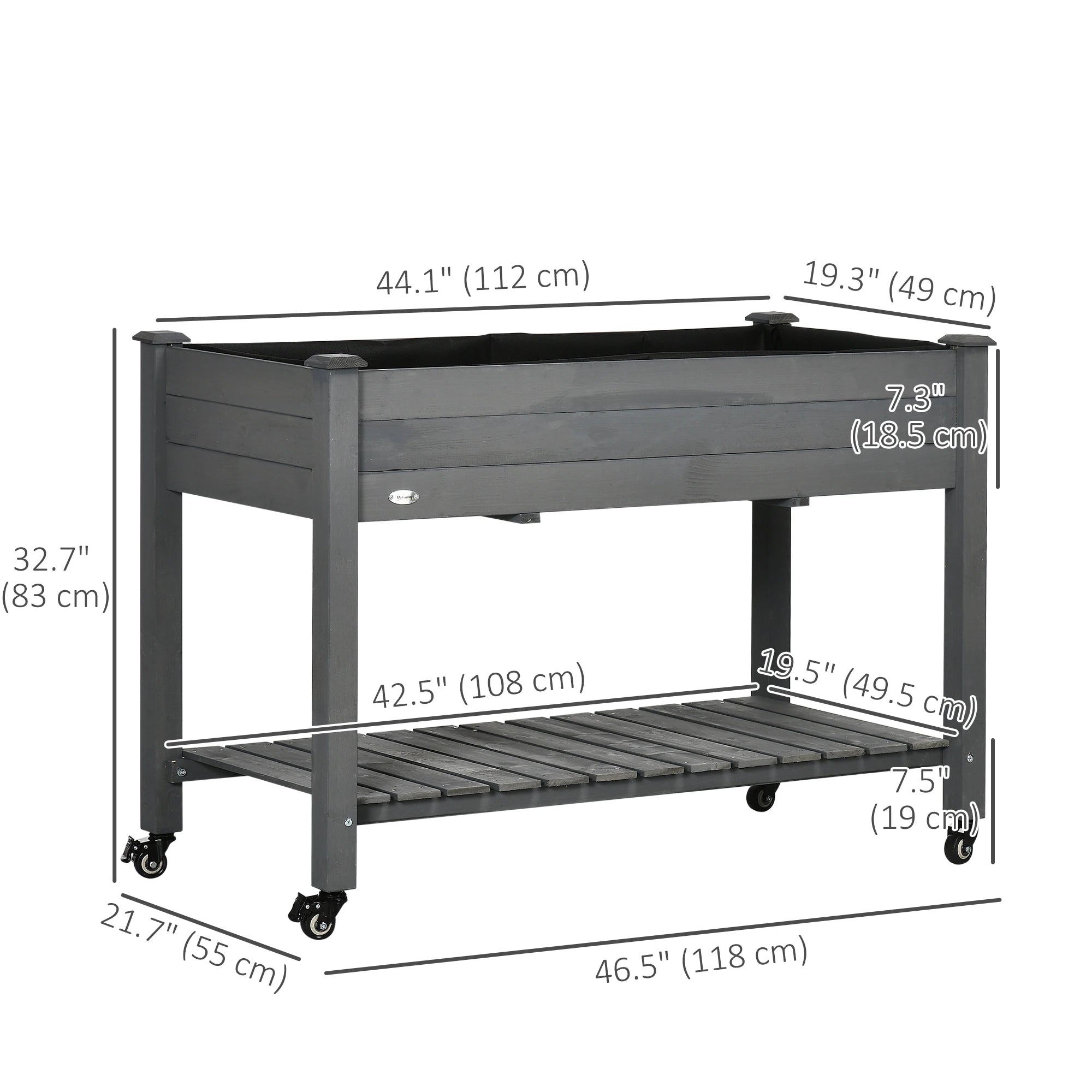 Mobile Raised Garden Bed, Wood Planter Box w/ Wheels, Storage Shelf, Dark Grey Elevated Garden Beds at Gallery Canada
