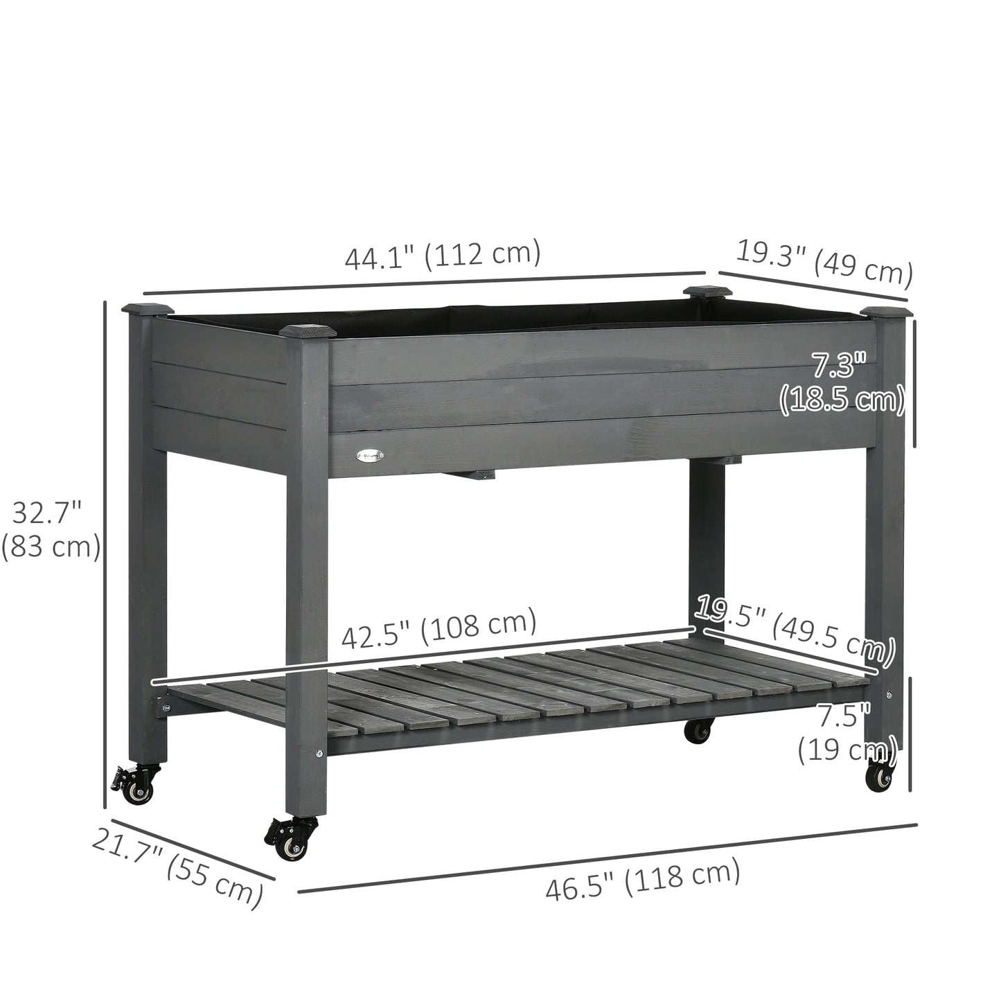 Mobile Raised Garden Bed, Wood Planter Box w/ Wheels, Storage Shelf, Dark Grey Elevated Garden Beds at Gallery Canada