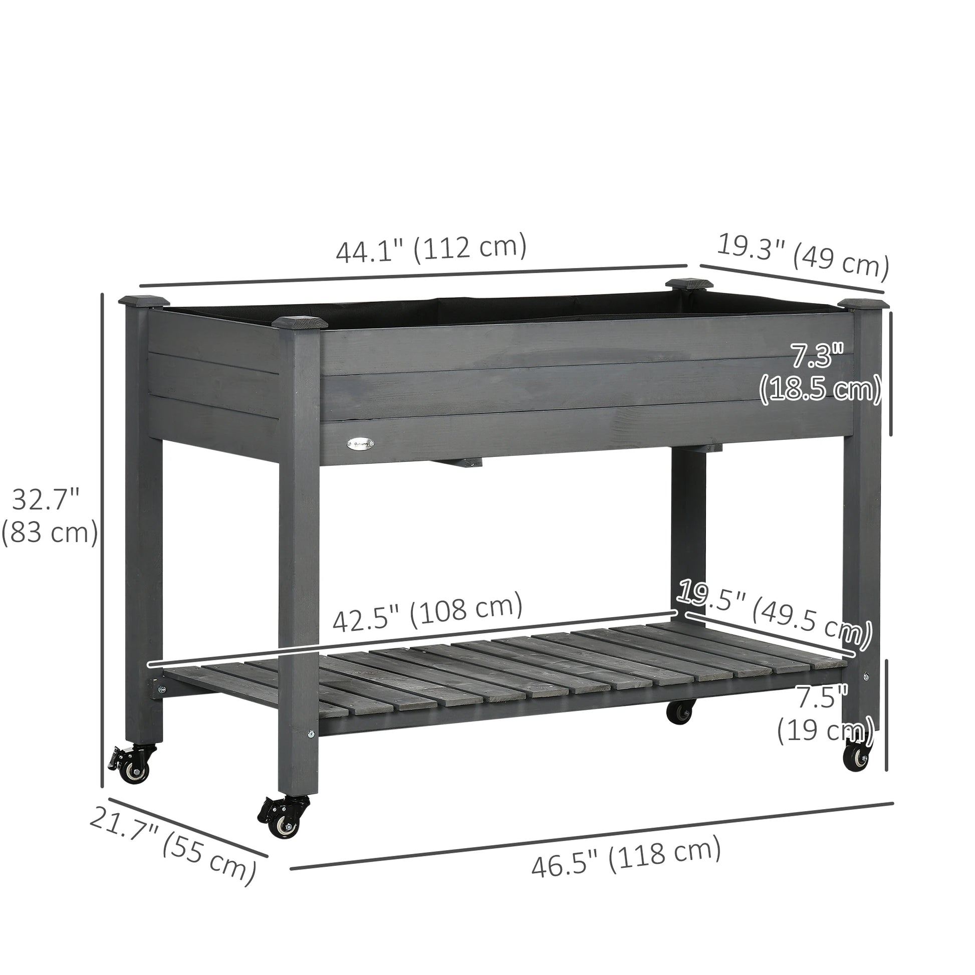 Mobile Raised Garden Bed, Wood Planter Box w/ Wheels, Storage Shelf, Dark Grey Elevated Garden Beds at Gallery Canada