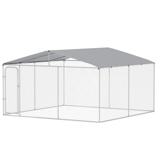 Outdoor Dog Kennel, Heavy Duty Playpen, 13.1' x 13.1' x 7.5' Houses, Kennels & Pens Silver at Gallery Canada