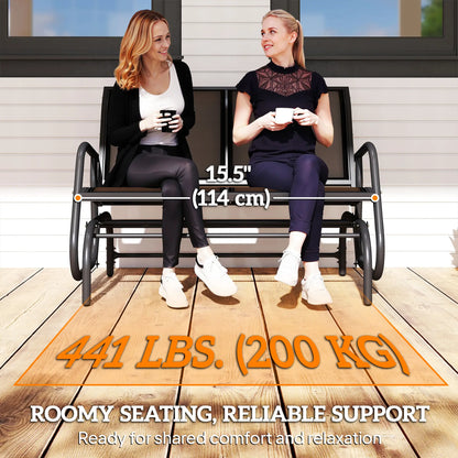 Double Glider Bench Swing, Heavy-Duty Steel Frame, Sling Fabric Seat, Black Outdoor Gliders at Gallery Canada