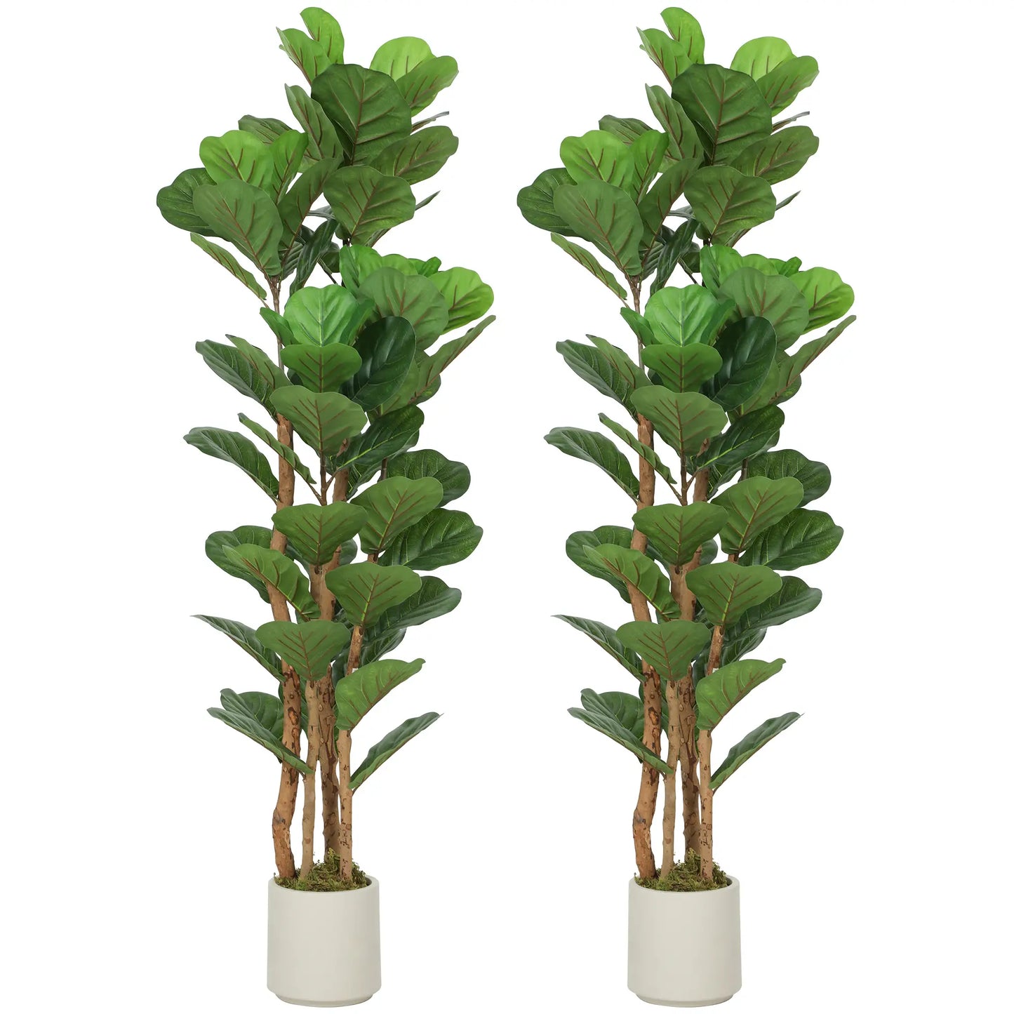 5FT Artificial Fiddle Leaf Fig Tree Set Of 2, Fake Potted Tree, Green Artificial Trees at Gallery Canada