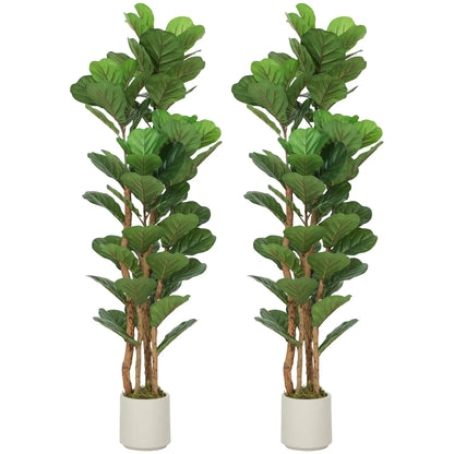 5FT Artificial Fiddle Leaf Fig Tree Set Of 2, Fake Potted Tree, Green Artificial Trees at Gallery Canada