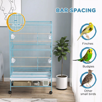 52'' Large Rolling Steel Bird Cage Bird House with Rolling Stand, Storage Shelf, Wood Perch, Food Container, Light Blue Bird Cages at Gallery Canada