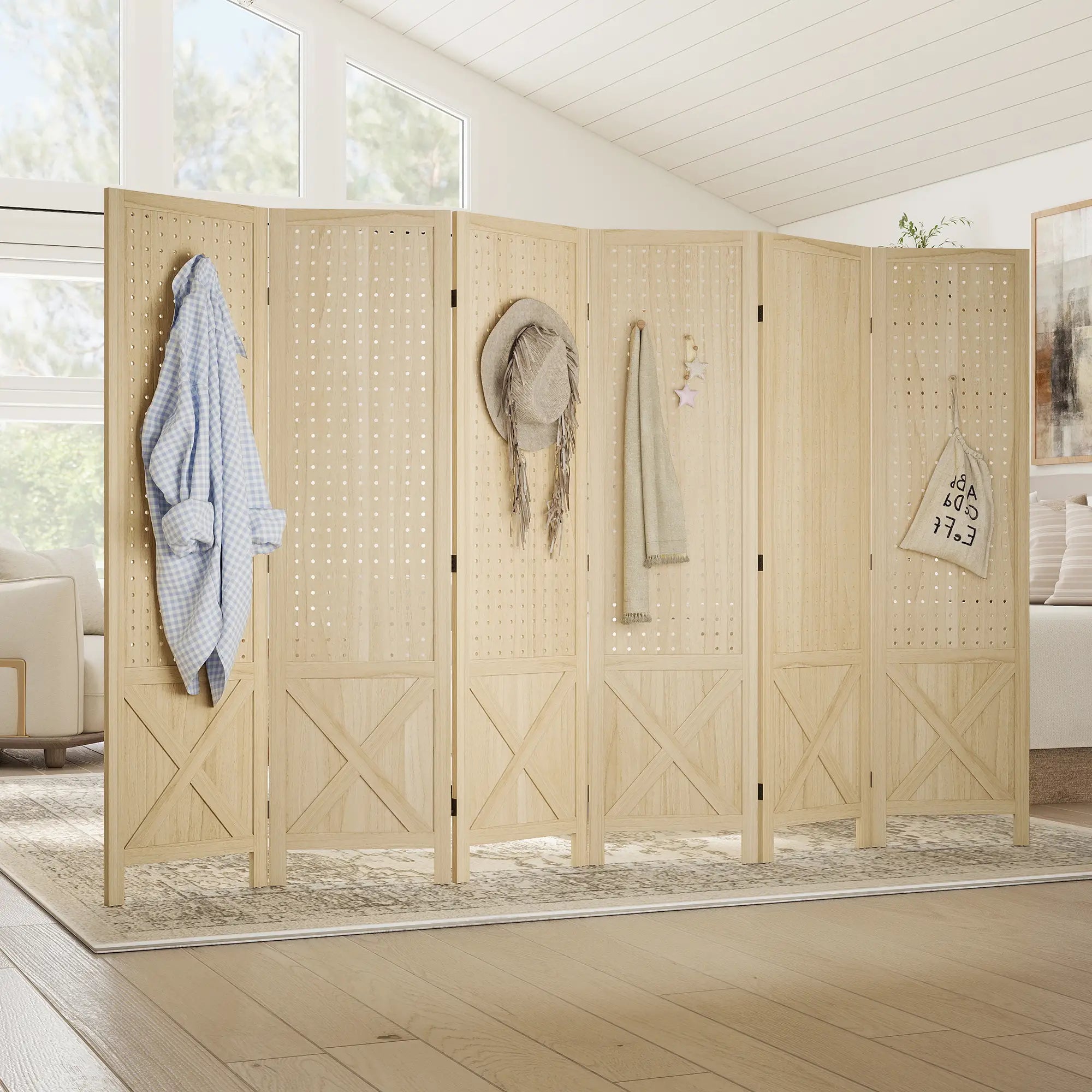 Wooden Room Divider, 6 Panel Folding Privacy Screen, Natural Wood Room Dividers at Gallery Canada