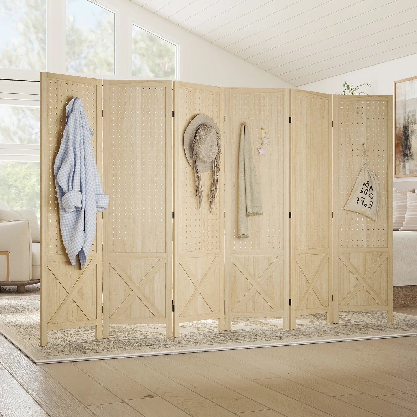 Wooden Room Divider, 6 Panel Folding Privacy Screen, Natural Wood Room Dividers at Gallery Canada