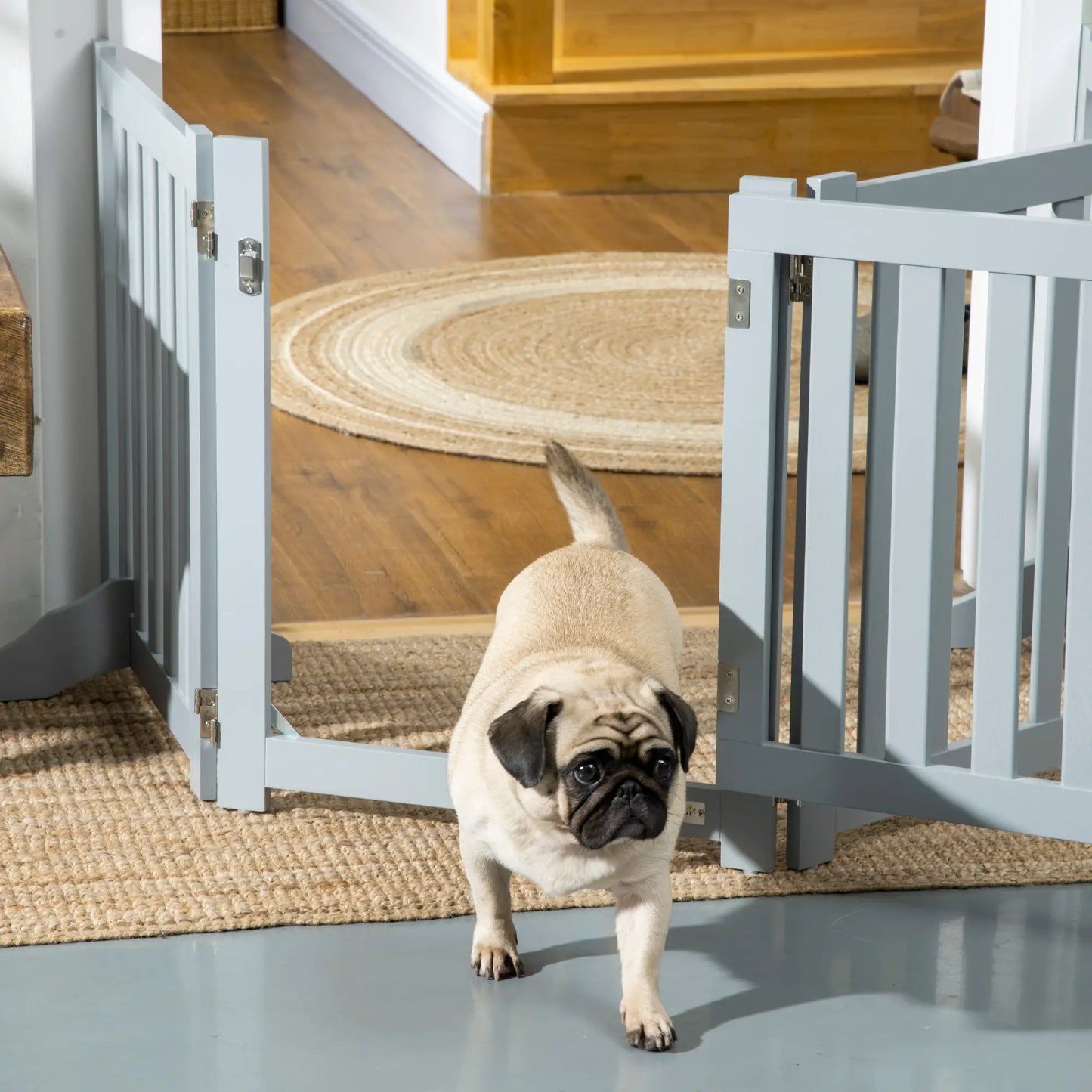 23.5"H Foldable Dog Gate with Door, 4 Panels, Grey Houses, Kennels & Pens at Gallery Canada