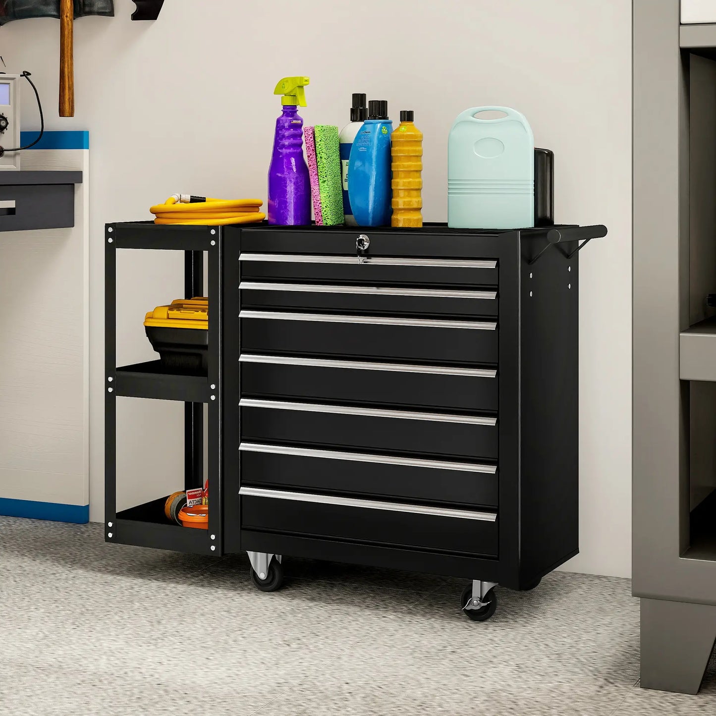 7-Drawer Rolling Tool Chest, Lockable Cabinet, Black Tool Organizers at Gallery Canada