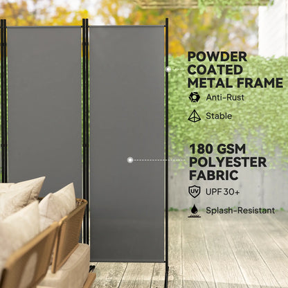 6 Panel Folding Outdoor Privacy Screen with Stable Base, 5.7FT Tall Room Divider with UV30+ Protection, Dark Grey Side Awnings at Gallery Canada