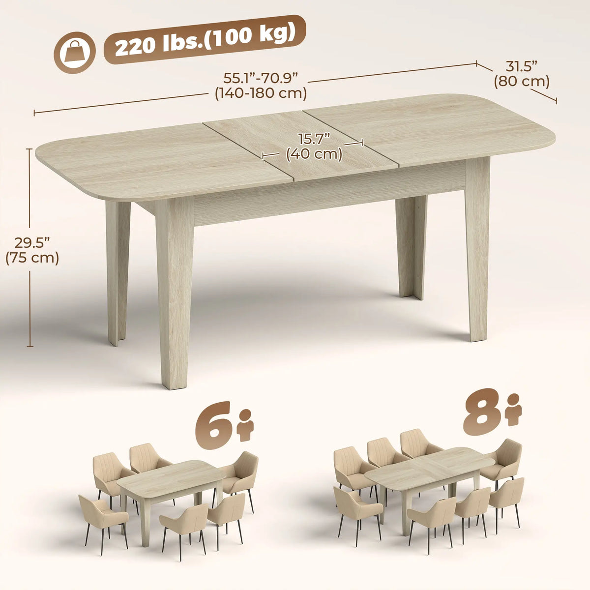 Extendable Oval Dining Table, 4-6, Oak