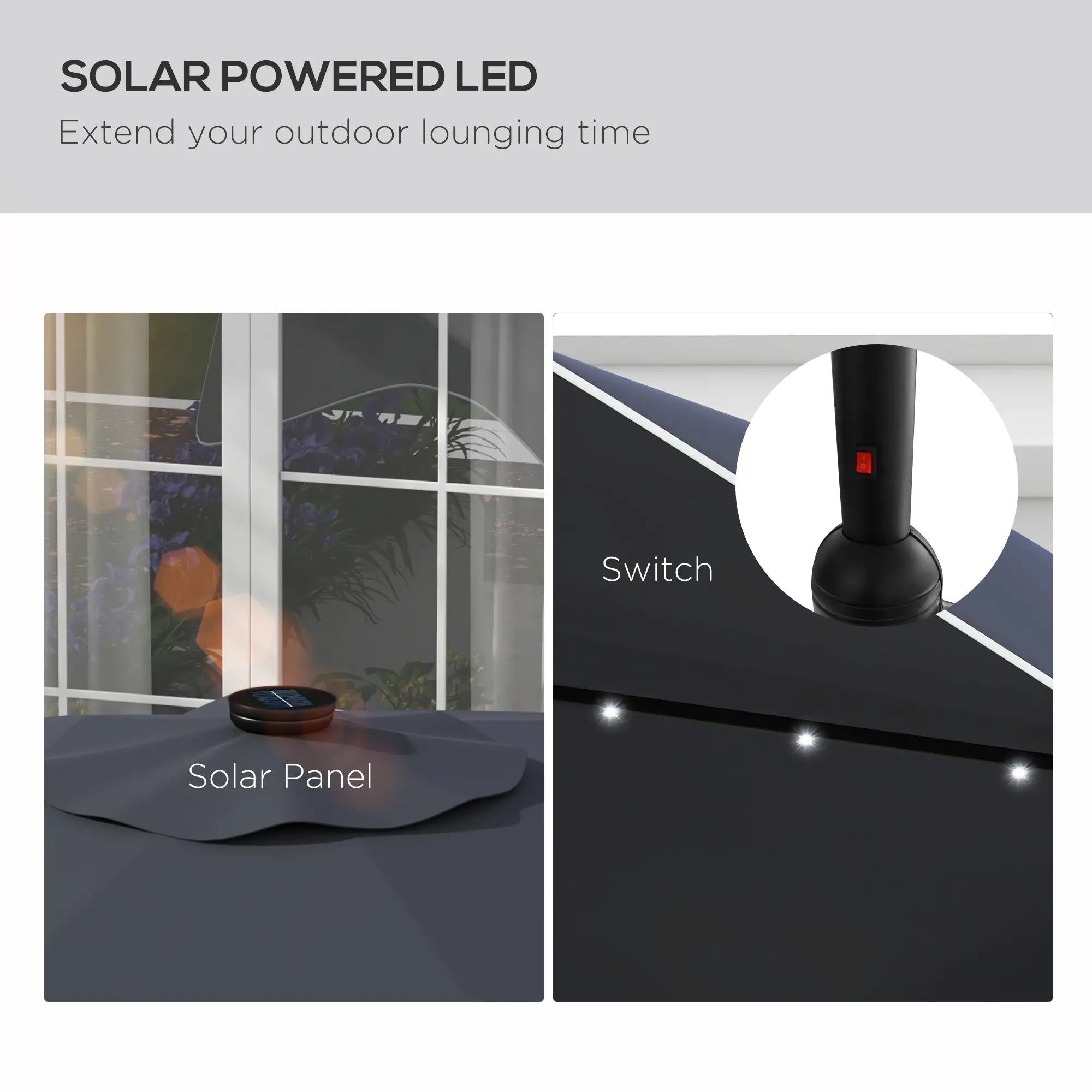 Solar Patio Umbrella with LED, Tilt, Crank, 10 x 10 ft, Dark Grey Sun Umbrellas at Gallery Canada