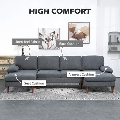 U Shape Couch, Double Chaise Lounge, 4 Seater Sofa, Wooden Legs, Dark Grey 3-Seater Sofas at Gallery Canada