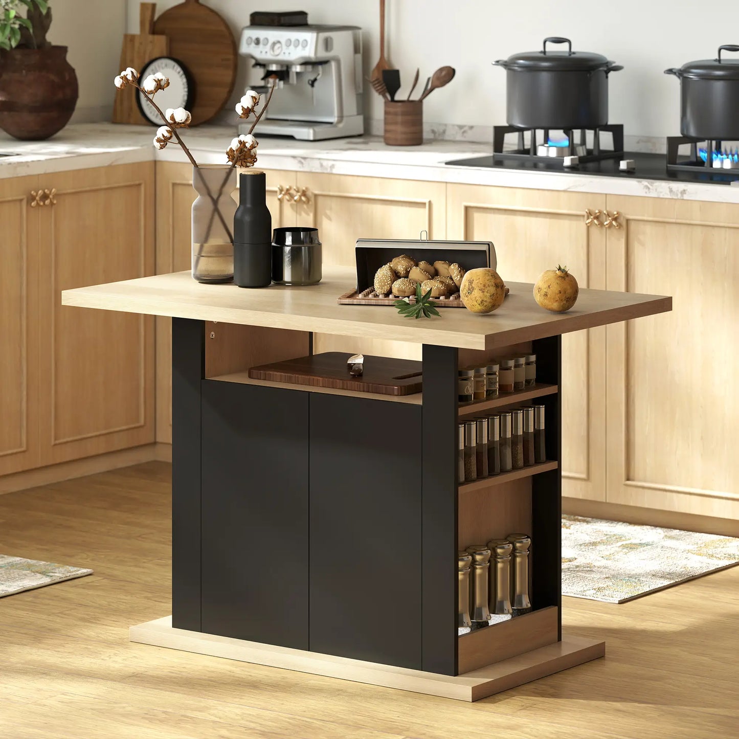Kitchen Island Dining Table, 4-Door Cabinet, Black Kitchen Islands & Kitchen Carts at Gallery Canada