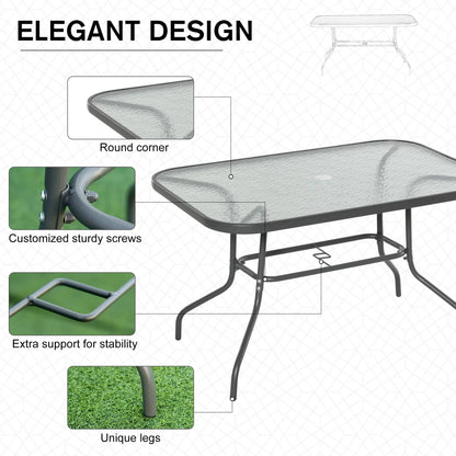 Metal Garden Dining Table, Umbrella Hole, Tempered Glass Top, 47.25" x 31.5" Patio Dinning Tables at Gallery Canada
