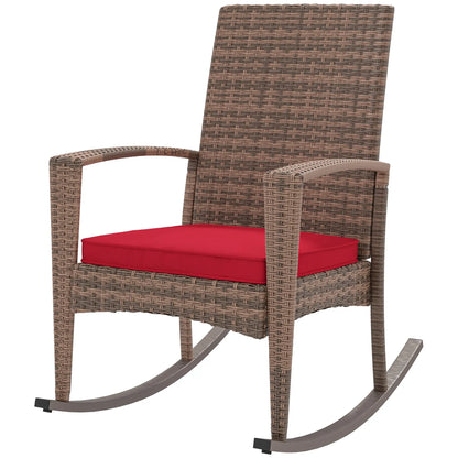 Outdoor PE Rattan Rocking Chair, Garden Glider, Wine Red Outdoor Rocking Chairs Grey Rattan, Wine Red Cushion at Gallery Canada