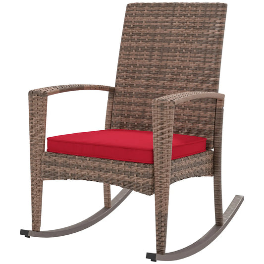 Outdoor PE Rattan Rocking Chair, Garden Glider, Wine Red Outdoor Rocking Chairs Grey Rattan, Wine Red Cushion at Gallery Canada