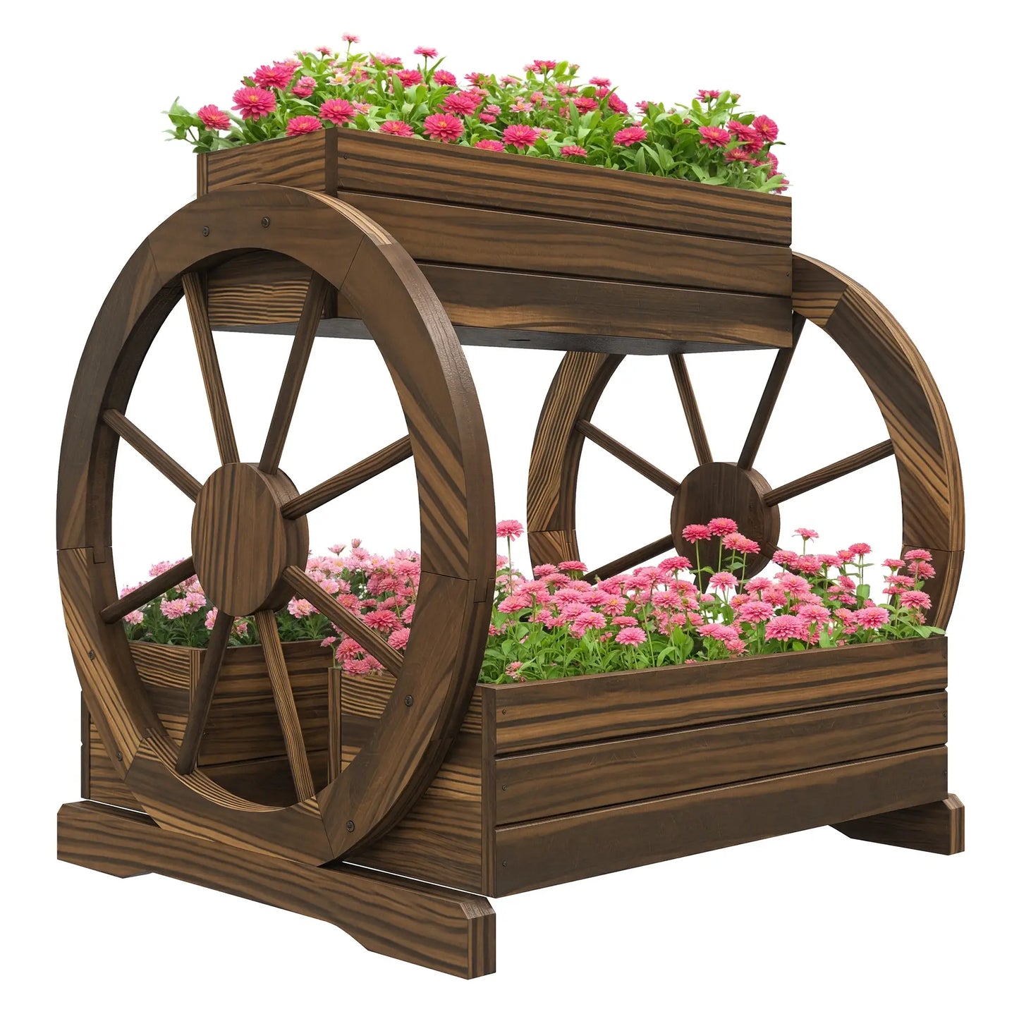2-Tier Raised Garden Bed, Wooden Wagon Planter Box, Carbonized Wooden Planter Boxes at Gallery Canada