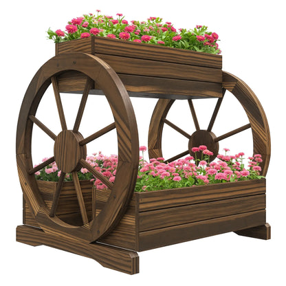 2-Tier Raised Garden Bed, Wooden Wagon Planter Box, Carbonized Wooden Planter Boxes at Gallery Canada