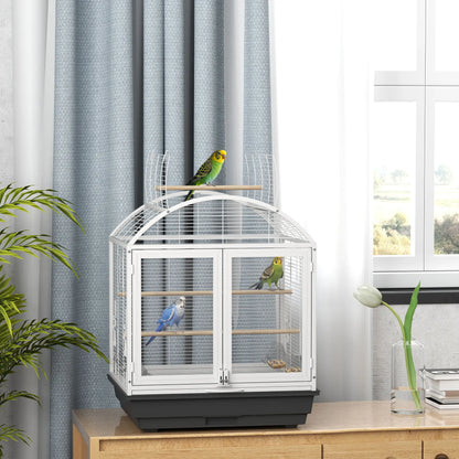 30 Inch Open Top Bird Cage, Removable Tray, Food Container, Dark Grey Bird Cages at Gallery Canada