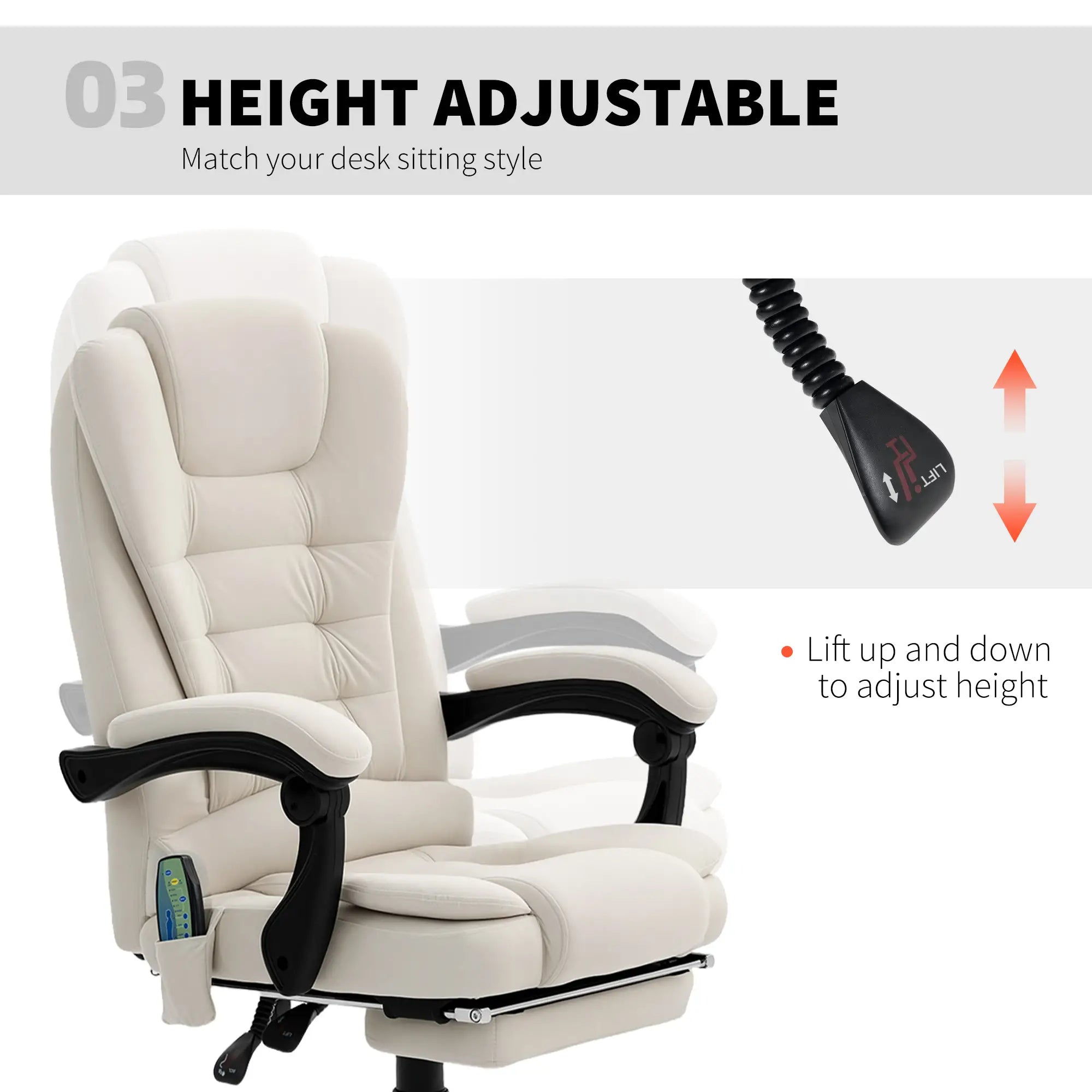 7-Point Vibrating Massage Chair, Reclining Office Chair with Footrest, Beige Massage Chairs at Gallery Canada