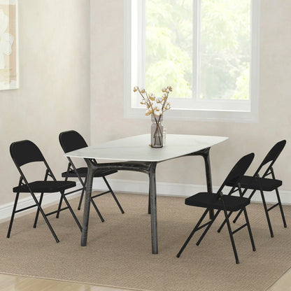 Set of 4 Foldable Metal Chairs, Linen Padded Seat, Open Back, Black Dining Chairs at Gallery Canada