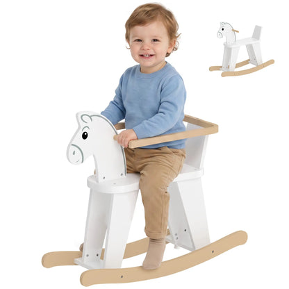 2 in 1 Rocking Horse Ride On, Removable Fence, No-Tip, White Rocking Horses at Gallery Canada