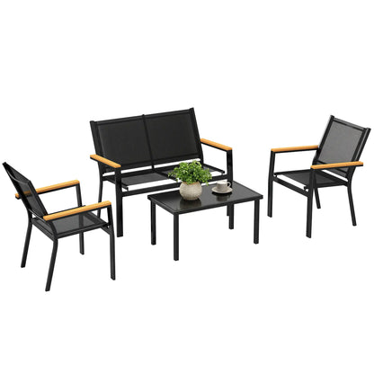 4 Piece Patio Furniture Set, Tempered Glass Tabletop, Black Patio Furniture Sets at Gallery Canada