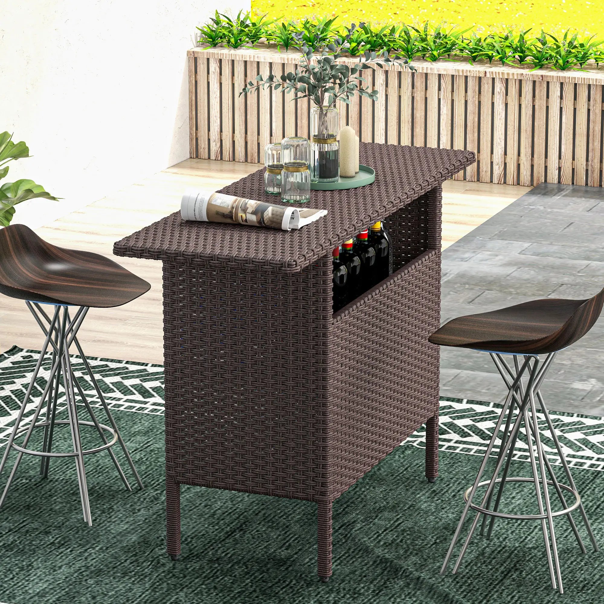 Outdoor Rattan Bar Table, 55.1
