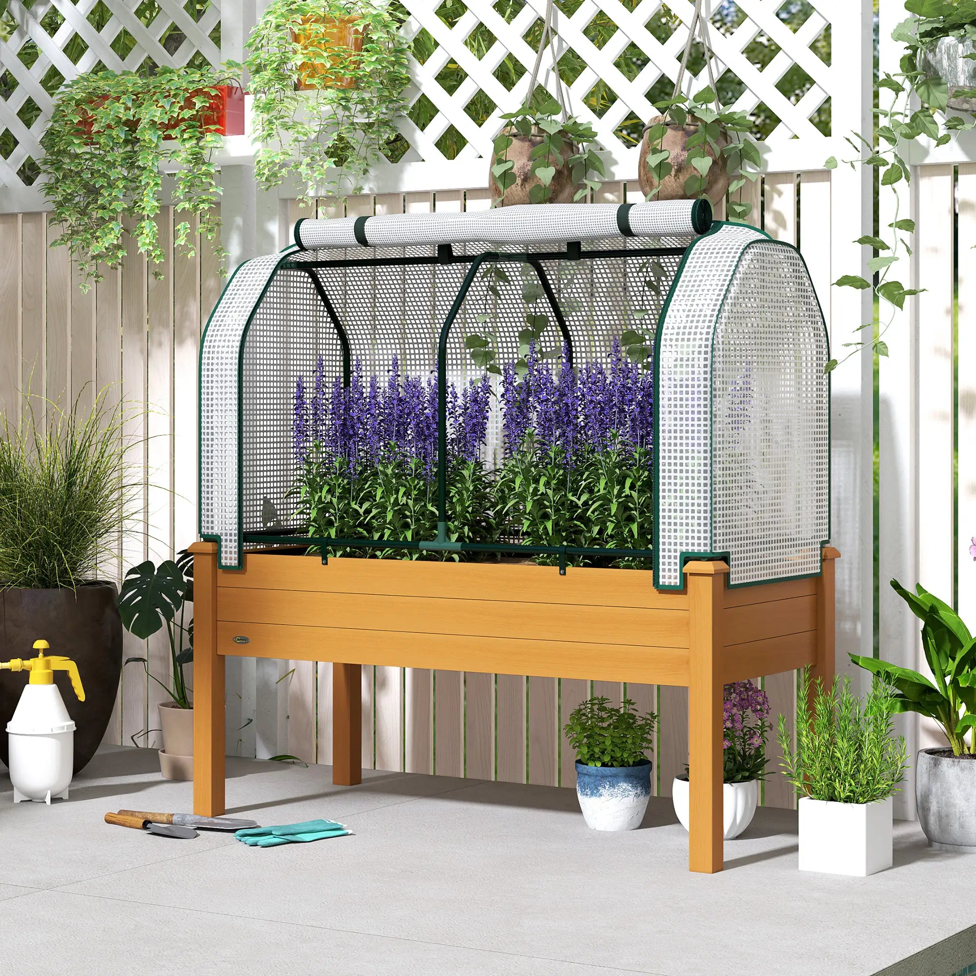 Raised Garden Bed, Wood Planter Box, PE Greenhouse Cover, Outdoor Elevated Elevated Garden Beds at Gallery Canada